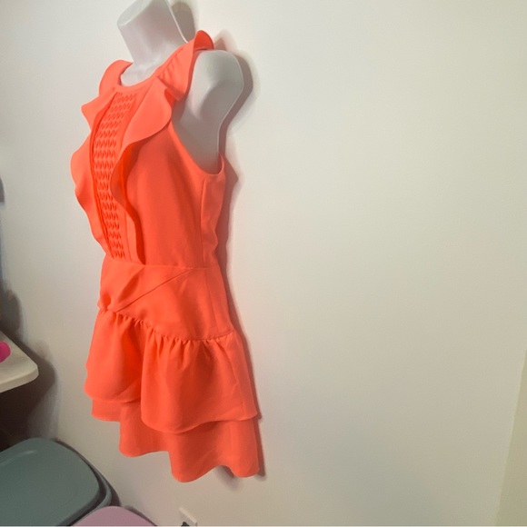Maje Sleeveless Ruffle Trim Coral Mini Dress Size 2 - Picture 5 of 16